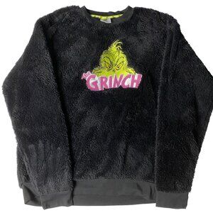 The Grinch Black Fuzzy Plush Sweatshirt – Dr. Seuss Adults L